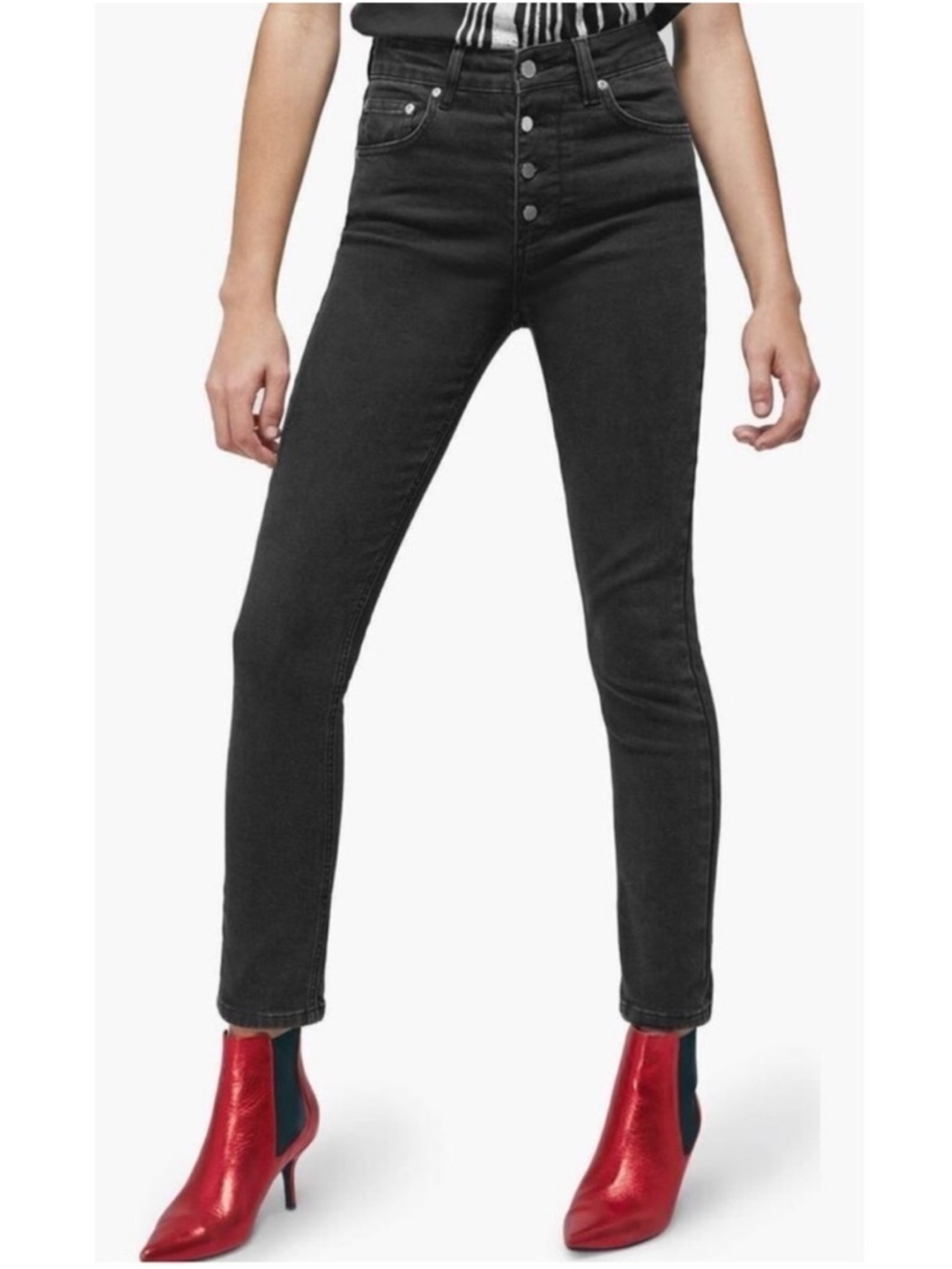 Anine Bing Frida Button Fly Jeans Black Size 28